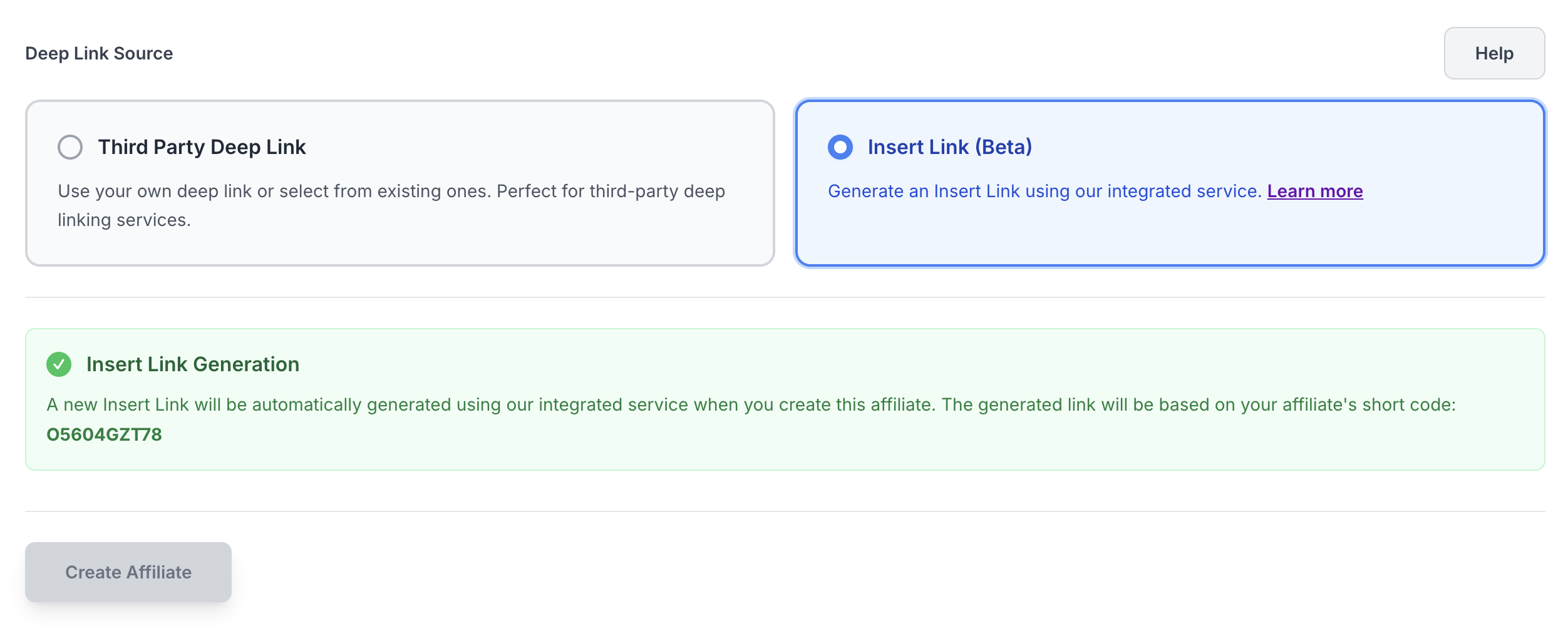 Creating affiliate with Insert Link